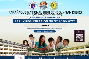 EARLY REGISTRATION for Grade 7 for School Year 2026–2027